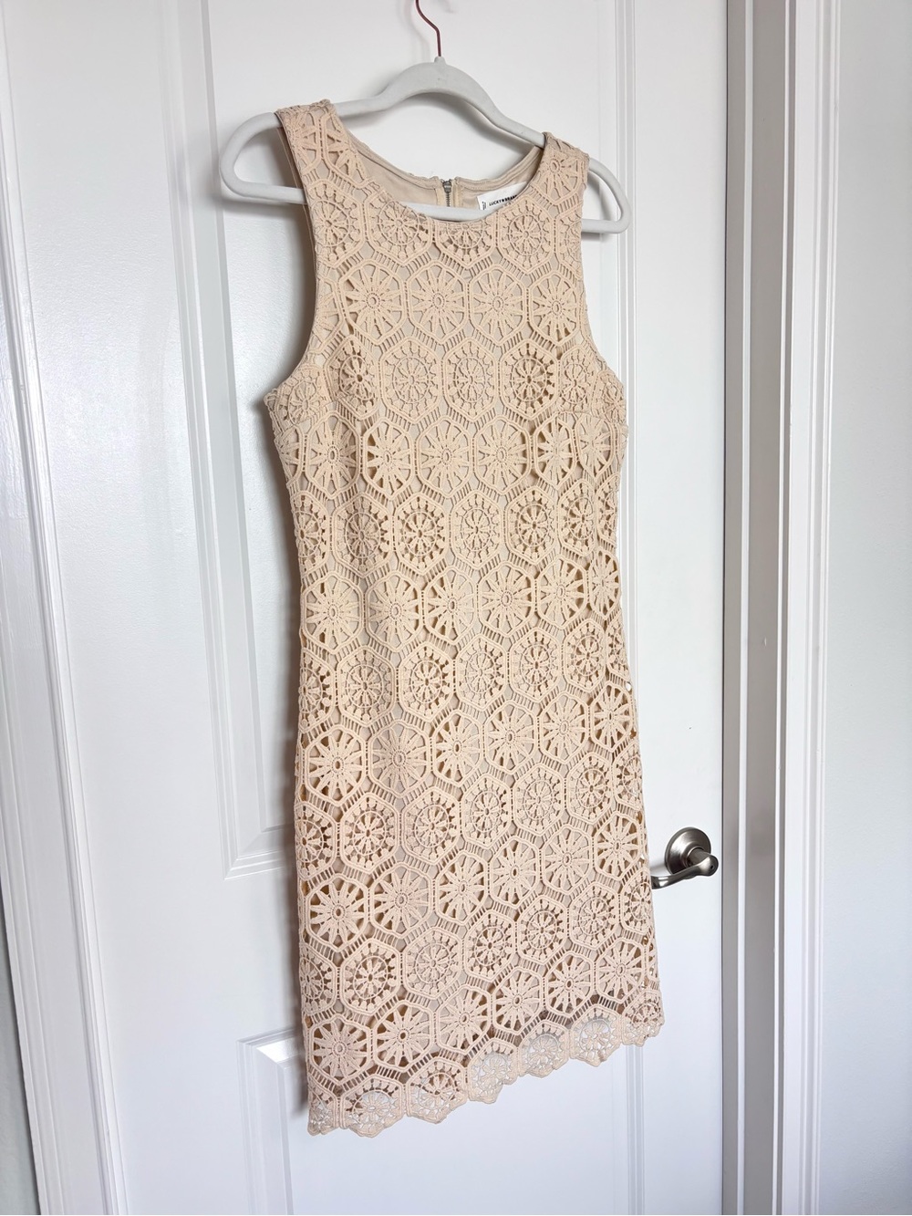 Lucky Brand Crochet Lace Midi Dress Cream Beige Boho Cottagecore Sleeveless M